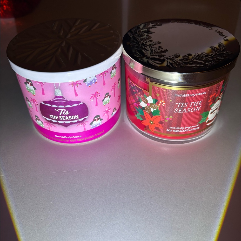 Bath & Body Works Pink & Red 'Tis The Season 3-Wick Candles